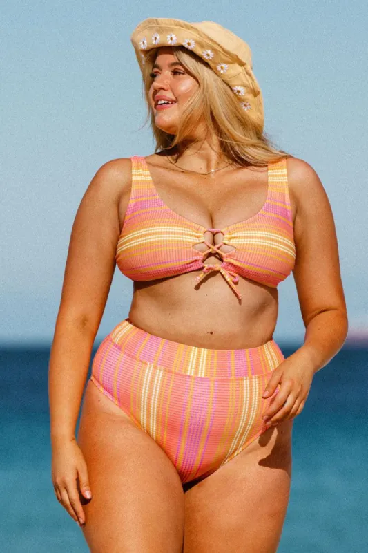 Mercury Stripe Banded High Waist Tummy Control Plus Bikini Bottom sold by Cupshe