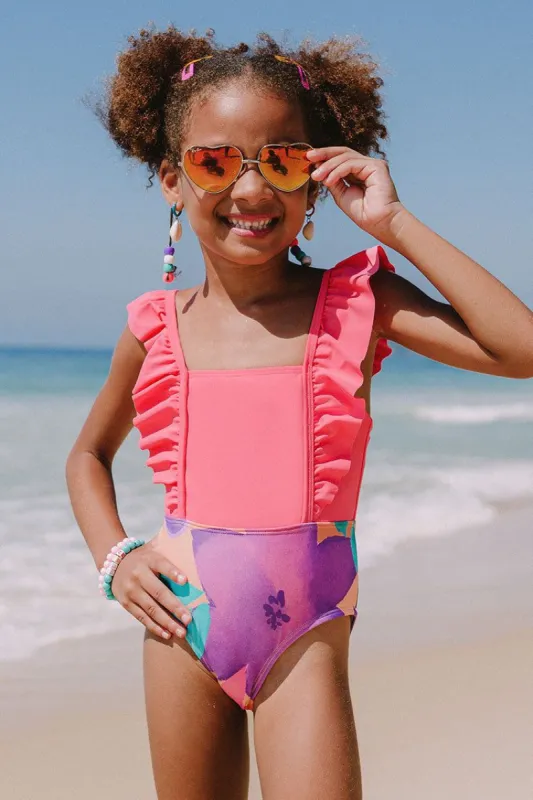 Girls’ Lush Garden Ruffled Square Neck One Piece Swimsuit sold by Cupshe