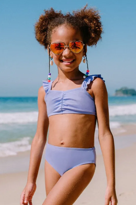 Girls’ Santorini Solid Ruffled Strap Bralette And Hipster Set sold by Cupshe