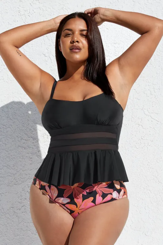 Magic Floral Mesh Peplum Tankini & Retro Plus Size Set sold by Cupshe
