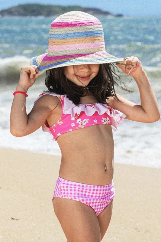 Girls' Ditsy Mix Ruffle One Shoulder and Hipster Bikini Set sold by Cupshe