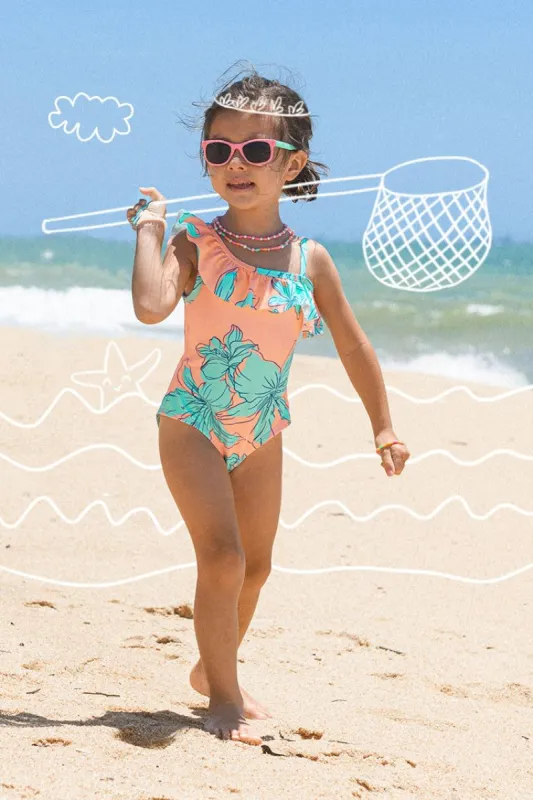Girls’ Blooming Flowers Ruffle One Shoulder One Piece Swimsuit sold by Cupshe