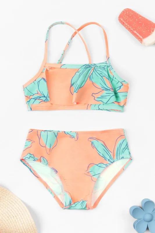 Girls’ Blooming Flowers Ruffle Bandeau And High Waist Set sold by Cupshe