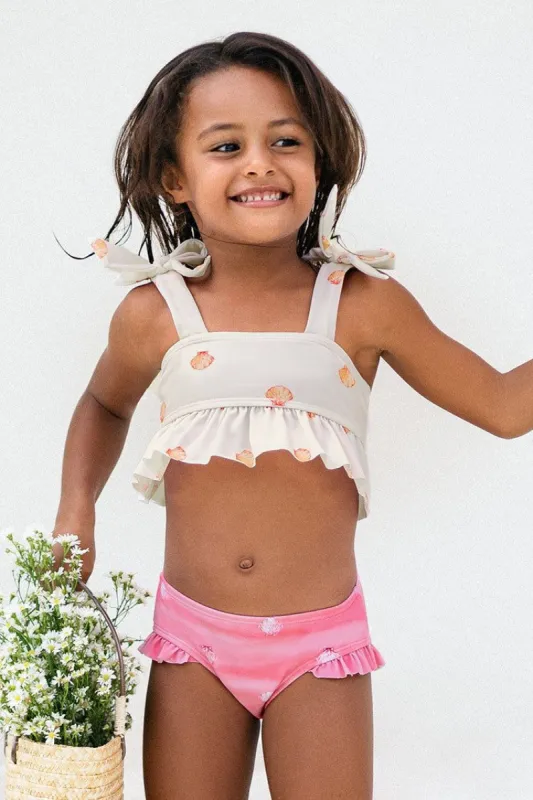 Girls’ Cute Shell Ruffled Hem Bralette And Hipster Bikini Set sold by Cupshe