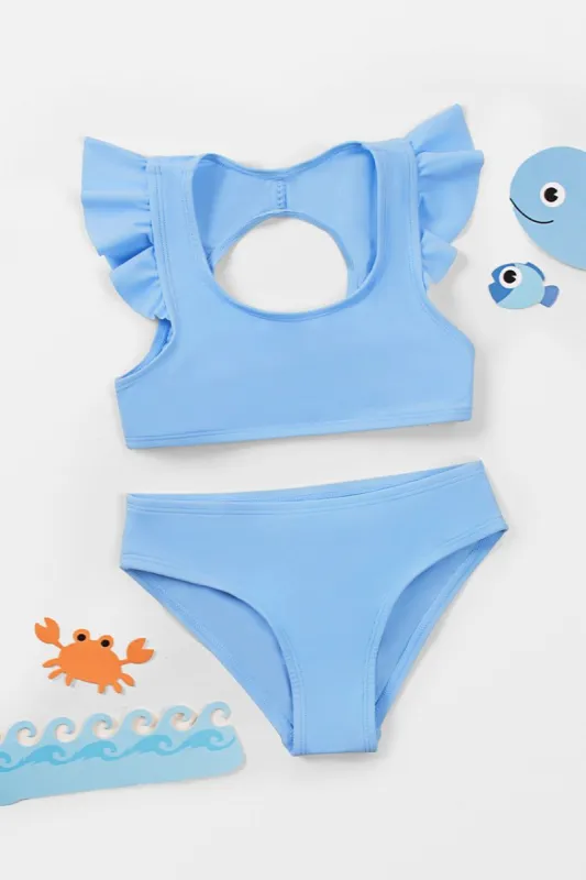 Girls' Joyful Retro Ruffled Sleeve Bralette and Hipster Set sold by Cupshe