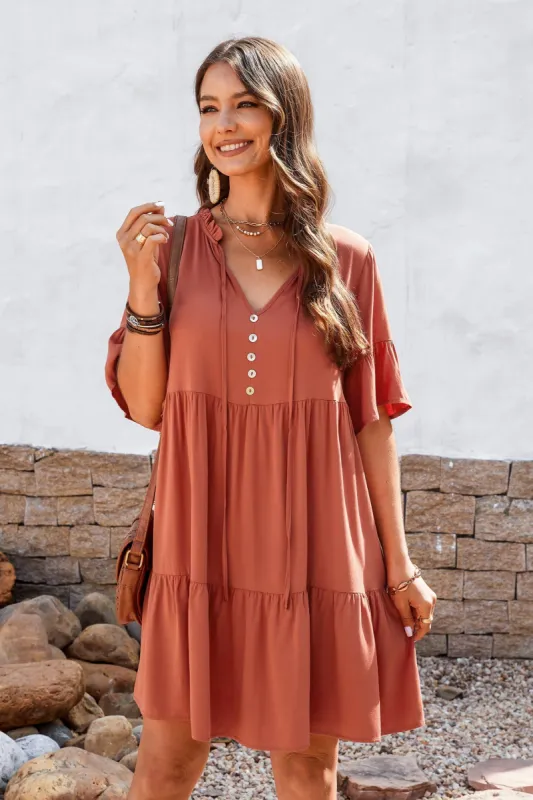 Adelyn V-Neck Tie Front Mini Dress sold by Cupshe