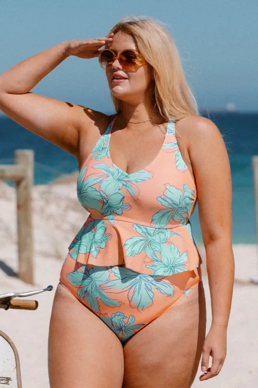 Blooming Flowers Cropped Peplum Plus Size Tankini Top sold by Cupshe