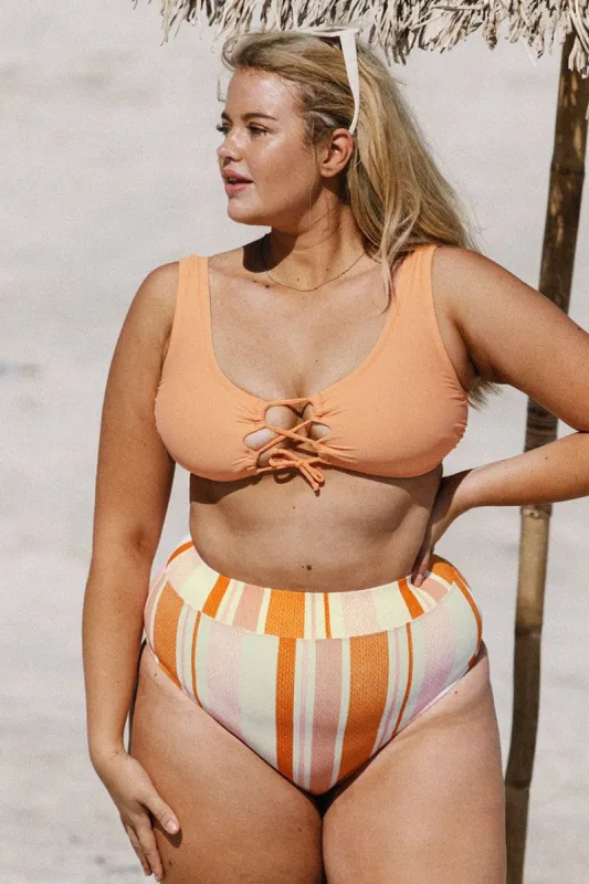 Happy Stripe Fixed Tie High Waist Tummy Control Plus Size Set sold by Cupshe