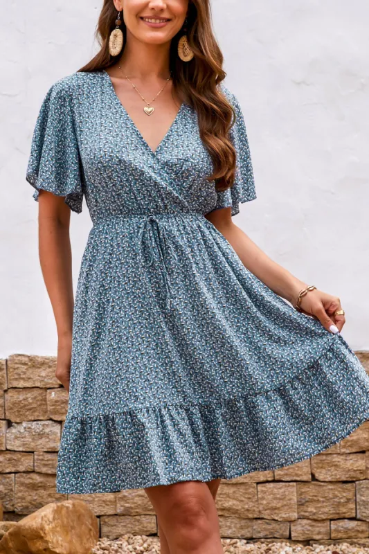 Dreamland Flared Sleeve V-neck Ruffle Dress sold by Cupshe