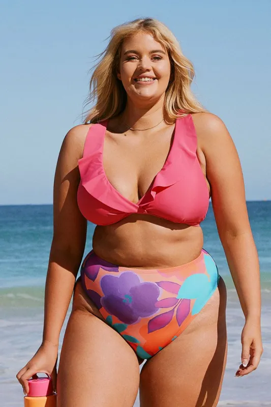 Lush Garden Ruffled High Waist Tummy Control Plus Size Bikini sold by Cupshe