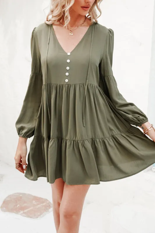 Fancy Gift Long Sleeve Ruffle V-neck Dress sold by Cupshe