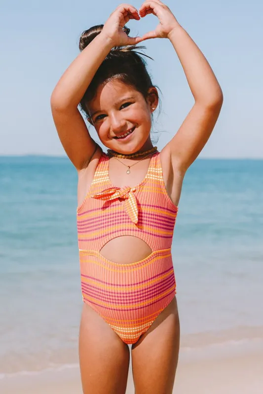 Girls' Mercury Stripe Bunny Tie Front One Piece Swimsuit sold by Cupshe