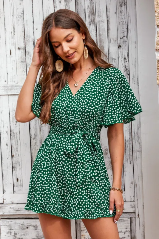 Flying Leaves Bubble Sleeve Lace Up Dress sold by Cupshe