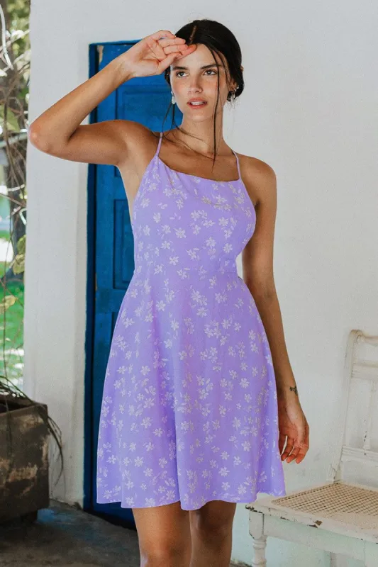 Kaylan Fitted Waisted Ditsy Tie A-Shape Dress sold by Cupshe