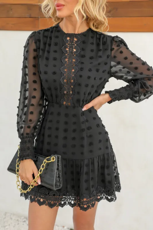 Remington Clip Dot Lace Trim Dress sold by Cupshe