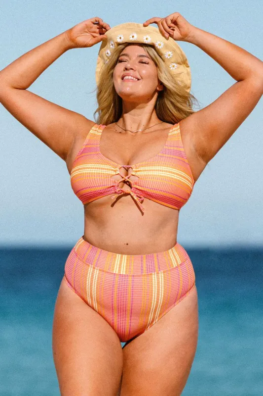Mercury Stripe Strappy Front Bralette Plus Size Bikini Top sold by Cupshe