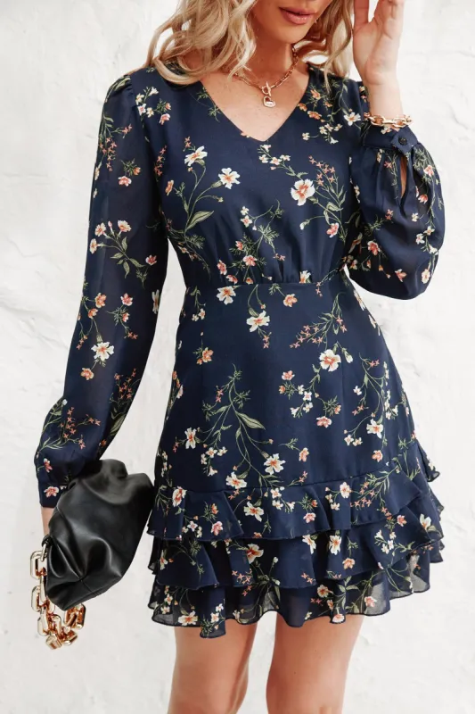 Chelle Ditsy Floral Chiffon Dress sold by Cupshe