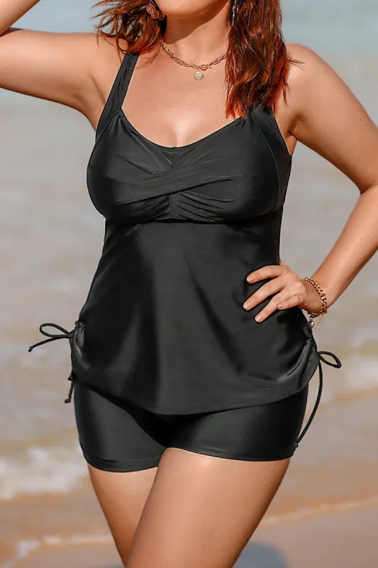 Black Tunnel Full Coverage Plus Size Tankini Set made by Cupshe