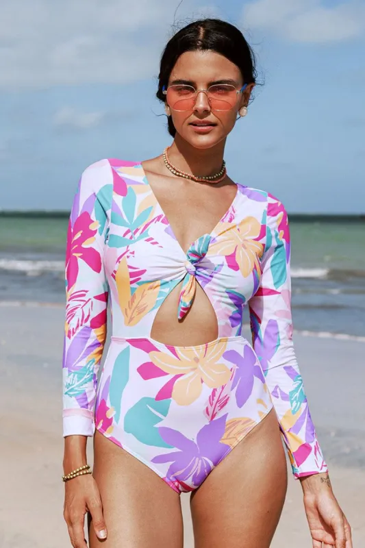 Multi Spring Bunny Tie Cutout Long Sleeve One Piece Swimsuit sold by Cupshe
