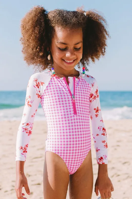 Girls' Ditsy Mix Zip Long Sleeve Swimsuit sold by Cupshe