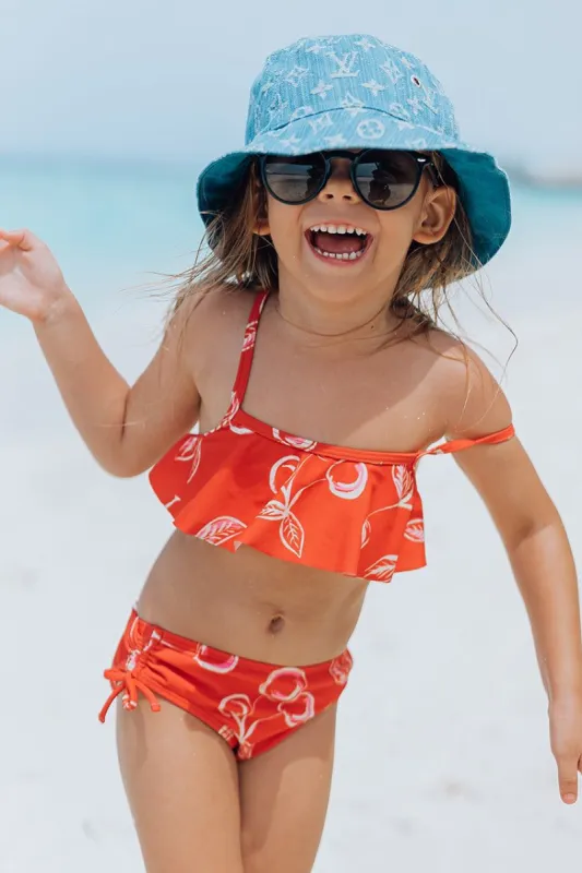 Girls' Sweet Cherries Flounce Midkini and Tie Side Hipster Set sold by Cupshe