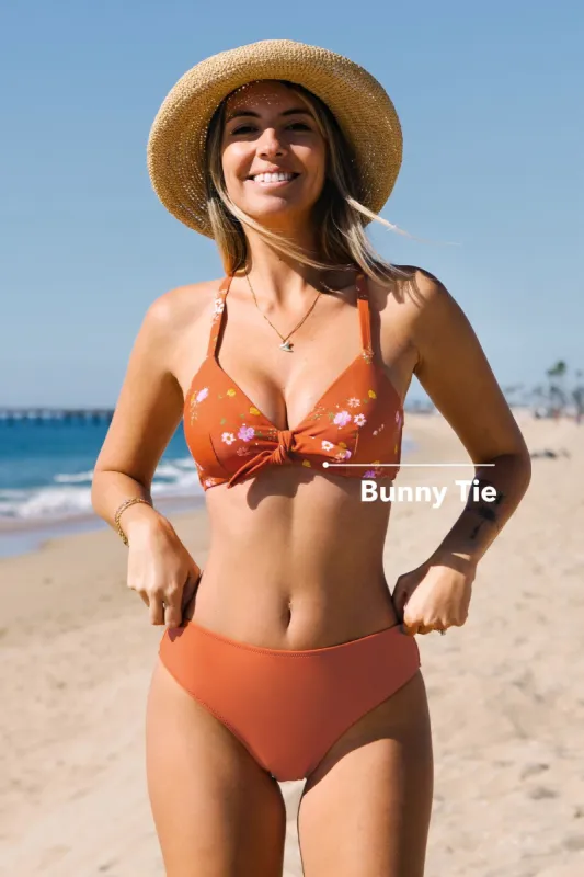 Cheerful Spice Floral Bunny Tie Bralette & Hipster Bikini Set sold by Cupshe