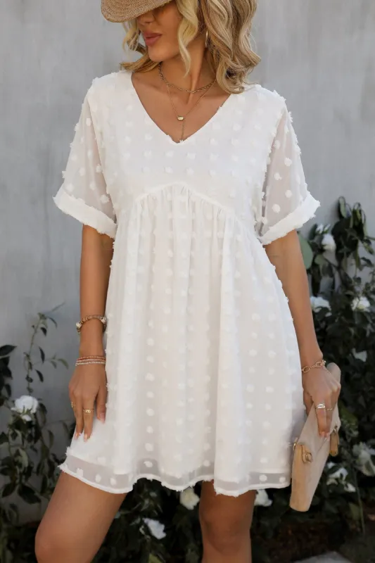 Honey Pot Clip Dot V-Neck Babydoll Dress sold by Cupshe