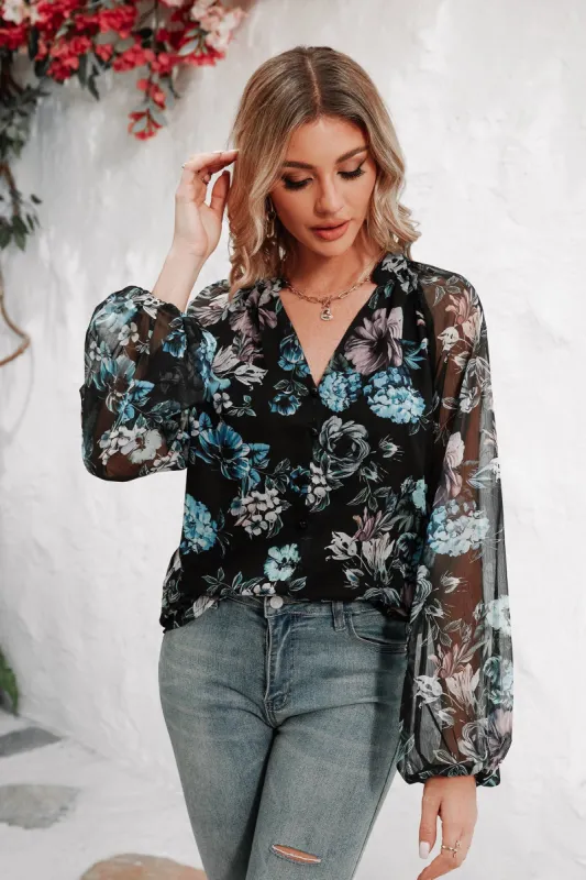 Zola Floral Print Peasant Sleeve Top sold by Cupshe