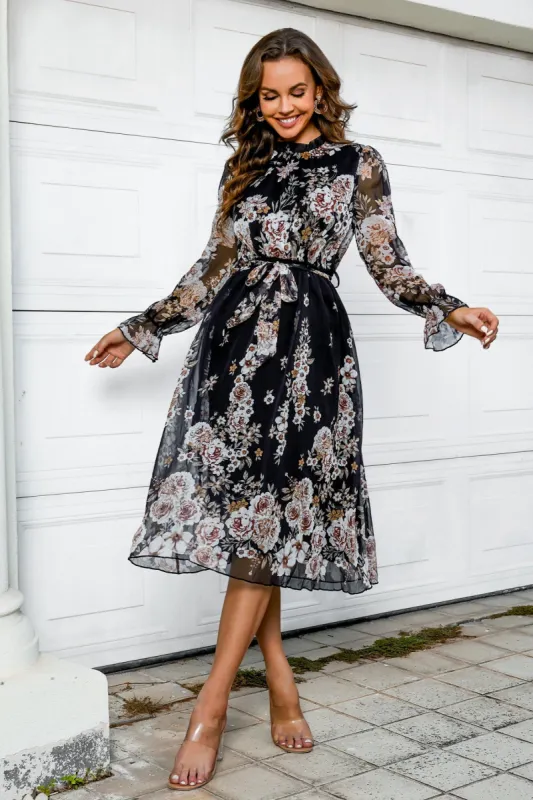 Sierra Belted Floral Print Midi Dress sold by Cupshe