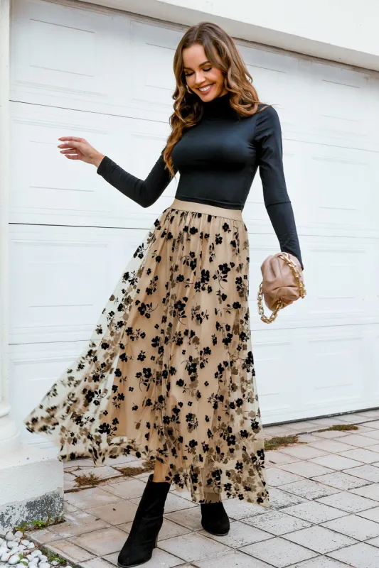 Lands End Floral Print Tulle Maxi Skirt sold by Cupshe