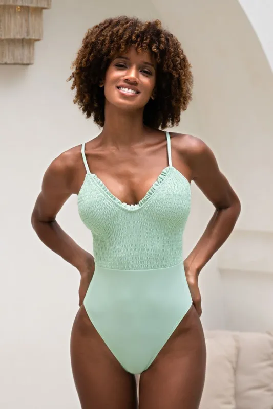 Kelli Smocked Frill One Piece Swimsuit sold by Cupshe