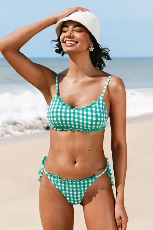 Lucille Gingham Tie Side Bikini sold by Cupshe