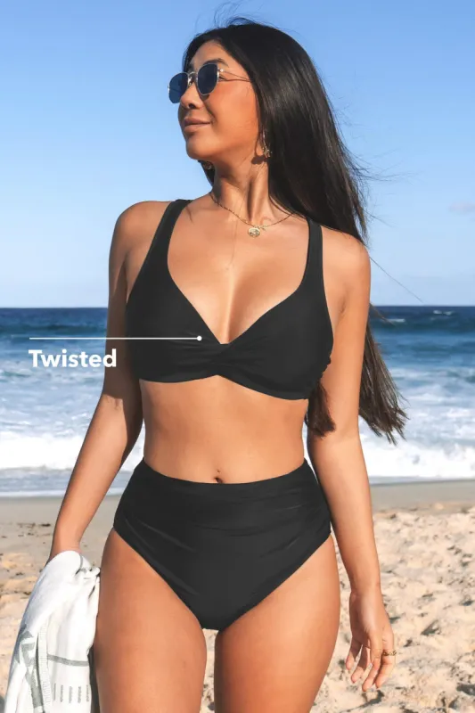 Exotic Tropical Night Twisted Bralette & High Waist Bikini Set sold by Cupshe
