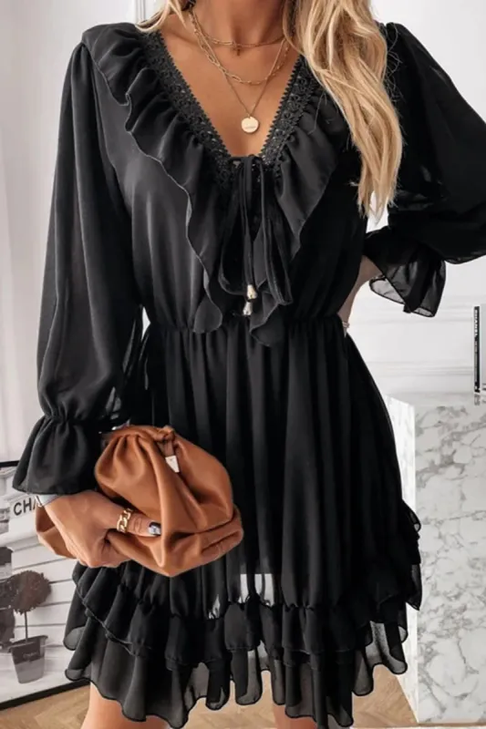 Eva Ruffled Tie Front V-Neck Dress sold by Cupshe