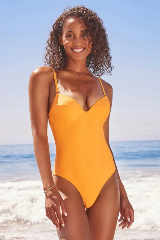 Lyla Yellow V-neck Thin Straps One Piece Swimsuit sold by Cupshe
