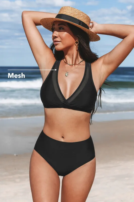 Release Happiness Mesh Bralette & Retro High Waist Bikini Set sold by Cupshe