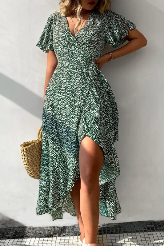 Flared Sleeve V-neck Ditsy Dress sold by Cupshe