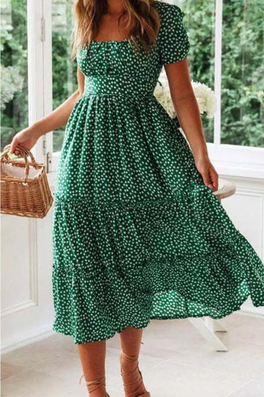 Aubree Bubble Sleeve Ruffle Loose Waisted A-Shape Dress sold by Cupshe