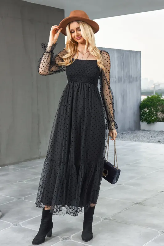 Neva Clip Dot Smocked Maxi Dress sold by Cupshe