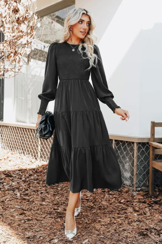 Ophelia Round Neck Tiered Hem Dress sold by Cupshe