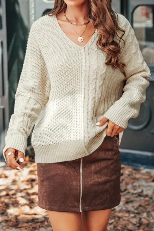 Freddie Cable Knit Two-Tone Striped Sweater made by Cupshe
