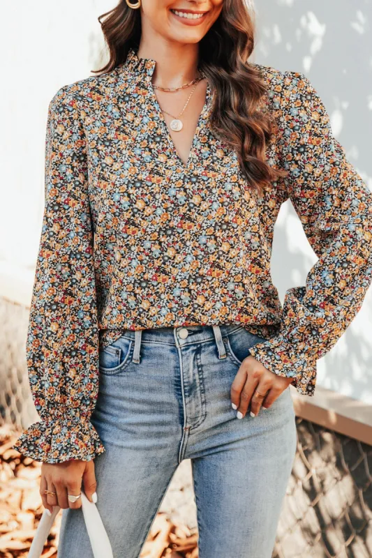 Ditsy Floral Split Neck Top sold by Cupshe