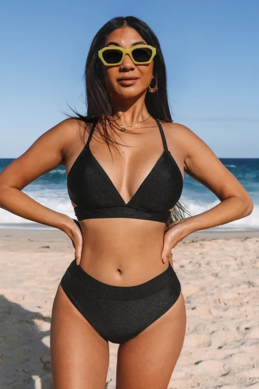 Lace-Up Tie Back Bralette & Banded High Waist Bikini Set sold by Cupshe