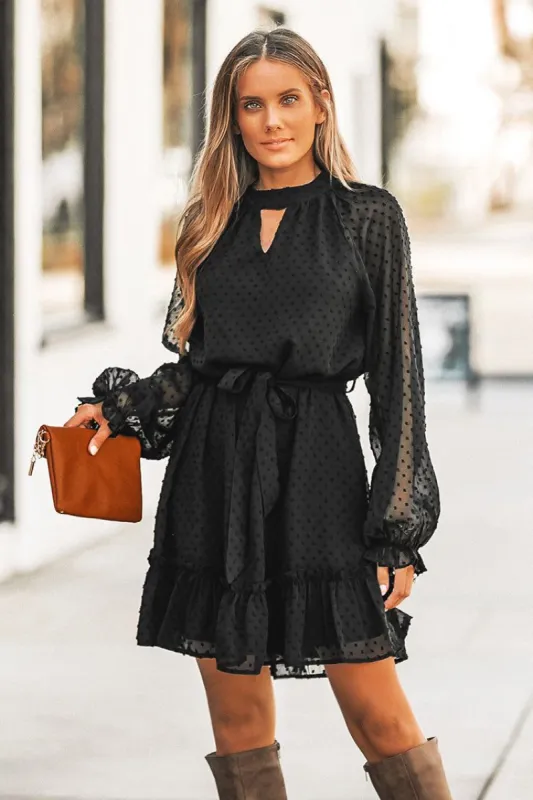 Eldora Belted Clip Dot Ruffled Dress sold by Cupshe