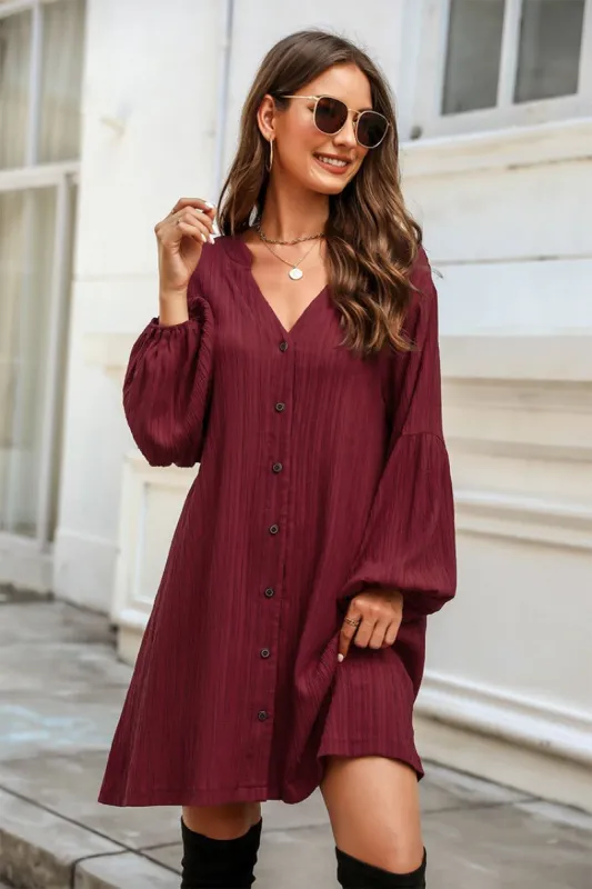 Crinkle Woven Button-Front Dress made by Cupshe