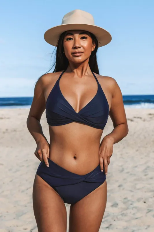 Release Happiness Wrap Halter Bralette & Mid Rise Bikini Set sold by Cupshe