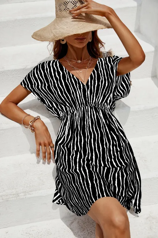 Dulce V-neck Stripes Short Cover-up Dress sold by Cupshe