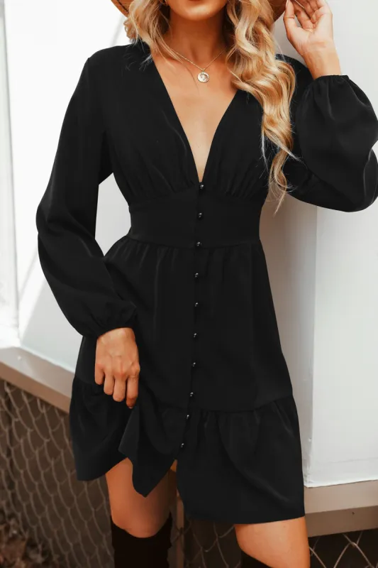 Eyes On Me Plunge Button-Loop Mini Dress sold by Cupshe