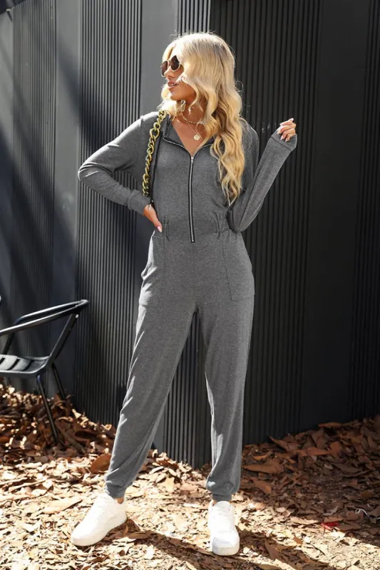 Just Dance Hooded Zip-Up Jogger Jumpsuit sold by Cupshe