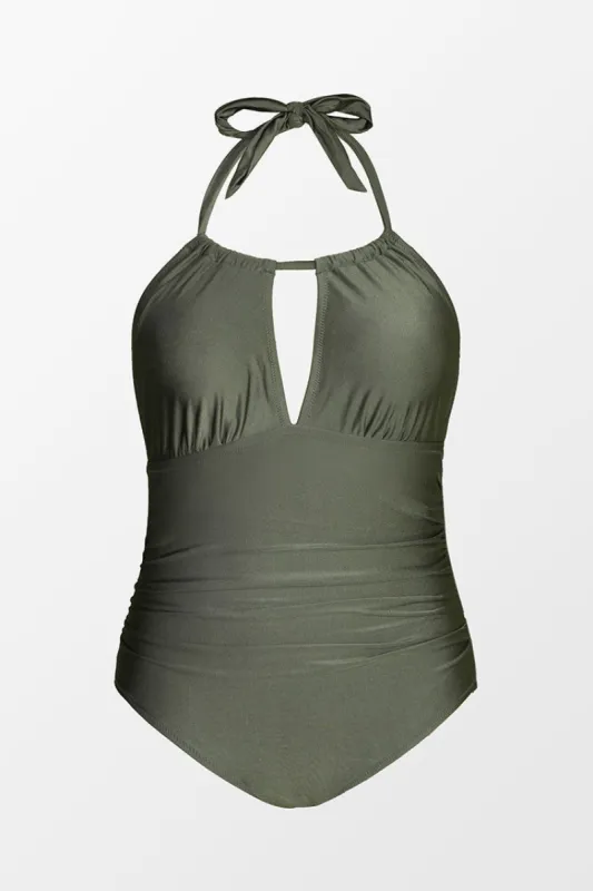 Olive Halter Plus Size One Piece Swimsuit sold by Cupshe